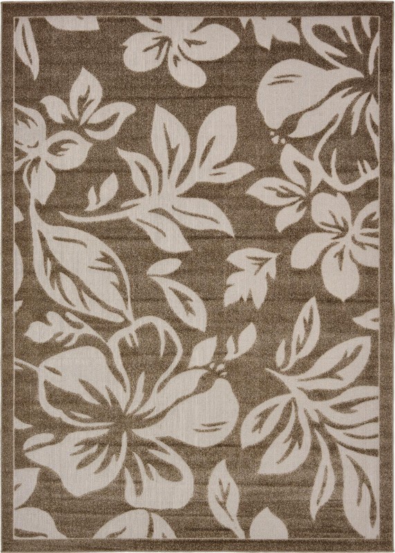 7' x 10' Racine · Tropical floral Outdoor Rug, beige and brown