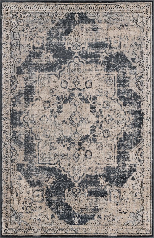 6' x 9' Todd · Distressed medallion rug, navy and beige