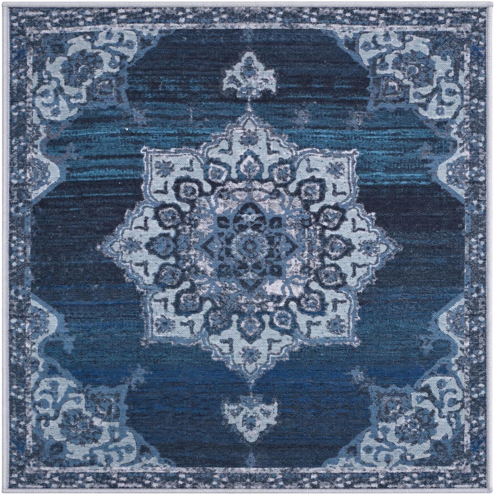 3' 3 x 3' 3 Rideout · Medallion rug, navy and light blue