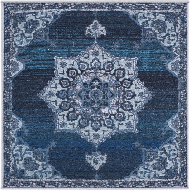 3' 3 x 3' 3 Rideout · Medallion rug, navy and light blue