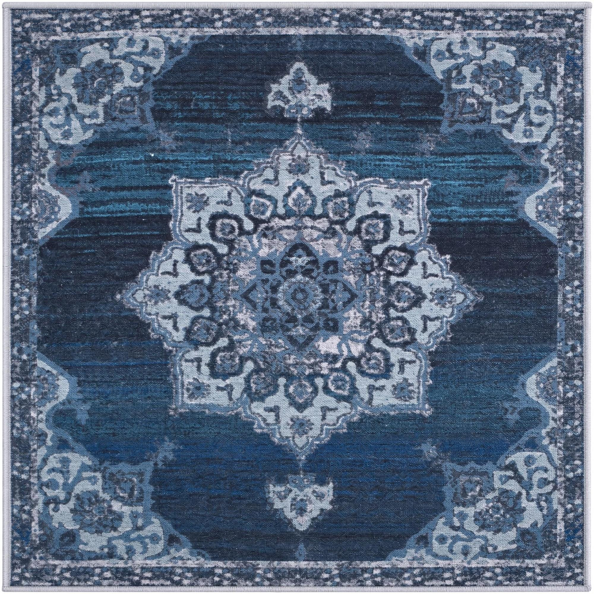 3' 3 x 3' 3 Rideout · Medallion rug, navy and light blue