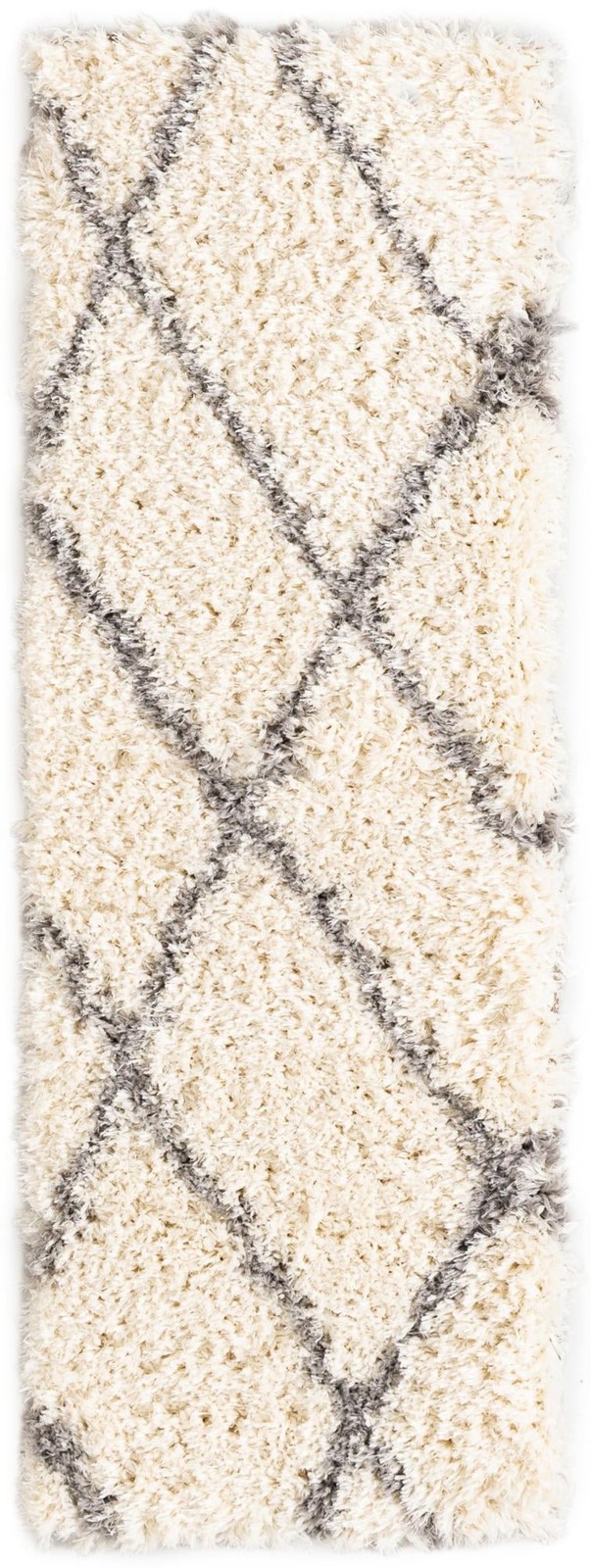 2' x 6' Rockingham · Diamond Shag Rug, pearl and gray