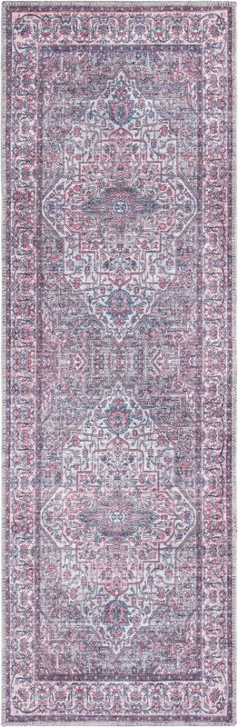 2' x 6' Hartwood · Persian medallion Washable Rug, pink and gray