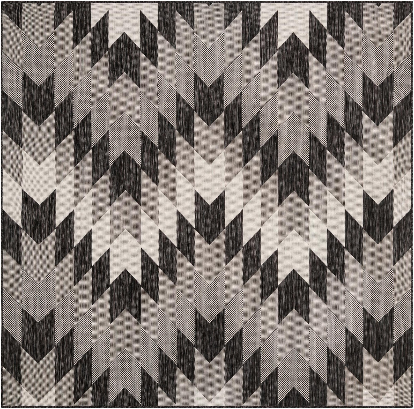 7' 10 x 7' 10 Morrell · Geometric chevron Outdoor Rug, charcoal and ivory