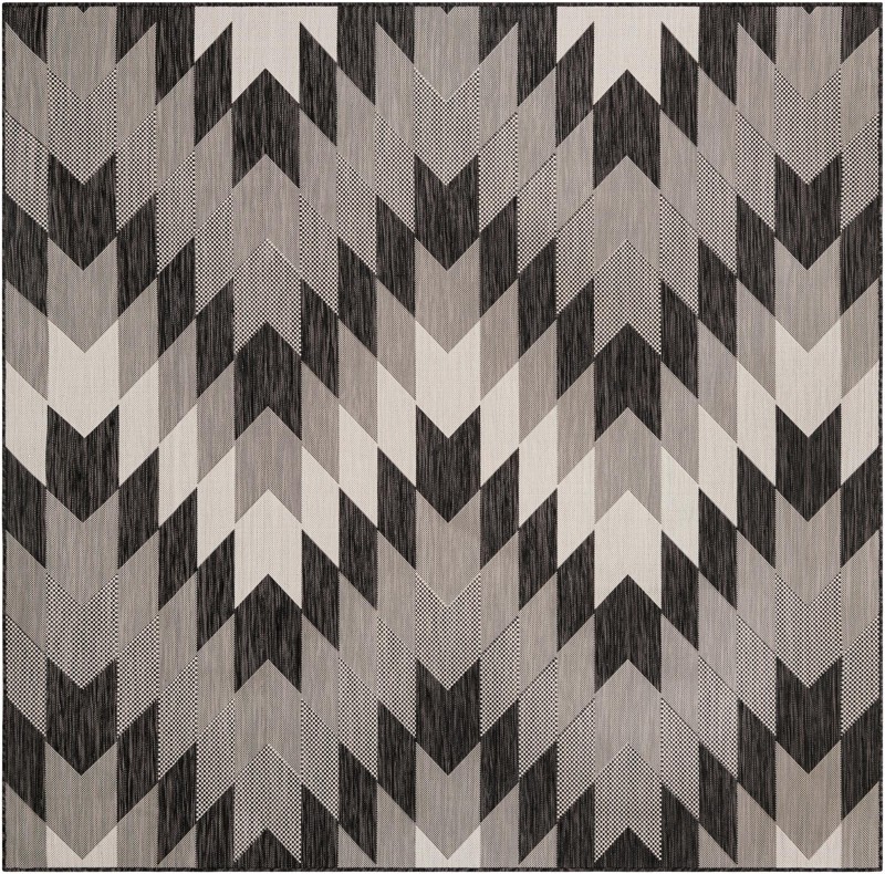 7' 10 x 7' 10 Morrell · Geometric chevron Outdoor Rug, charcoal and ivory