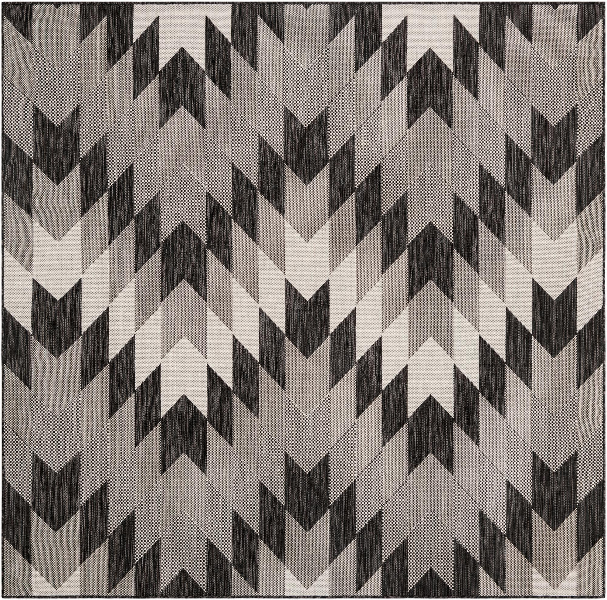 7' 10 x 7' 10 Morrell · Geometric chevron Outdoor Rug, charcoal and ivory
