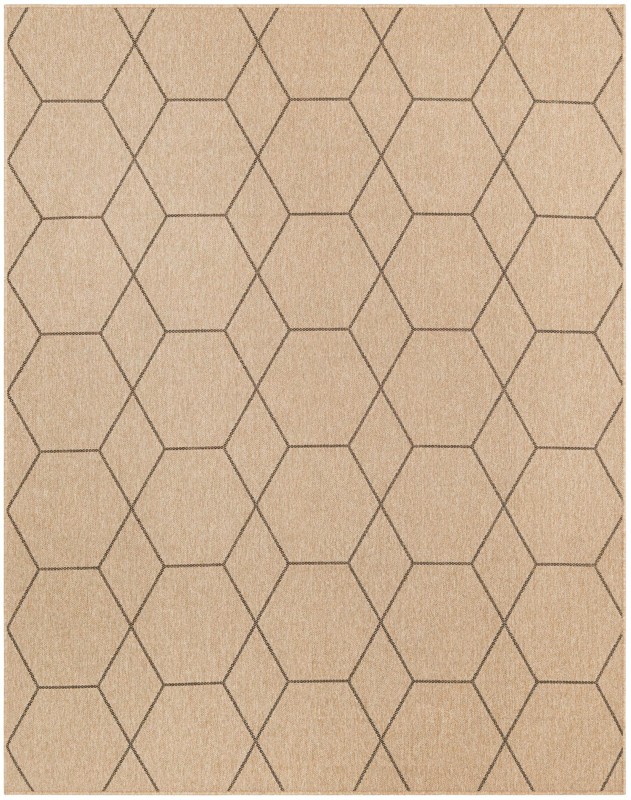 7' 10 x 10' Richter · Geometric lattice rug, natural and brown
