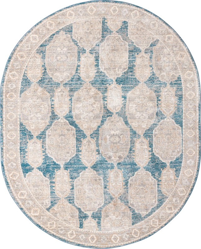 Pullman · Distressed medallion rug, blue and beige