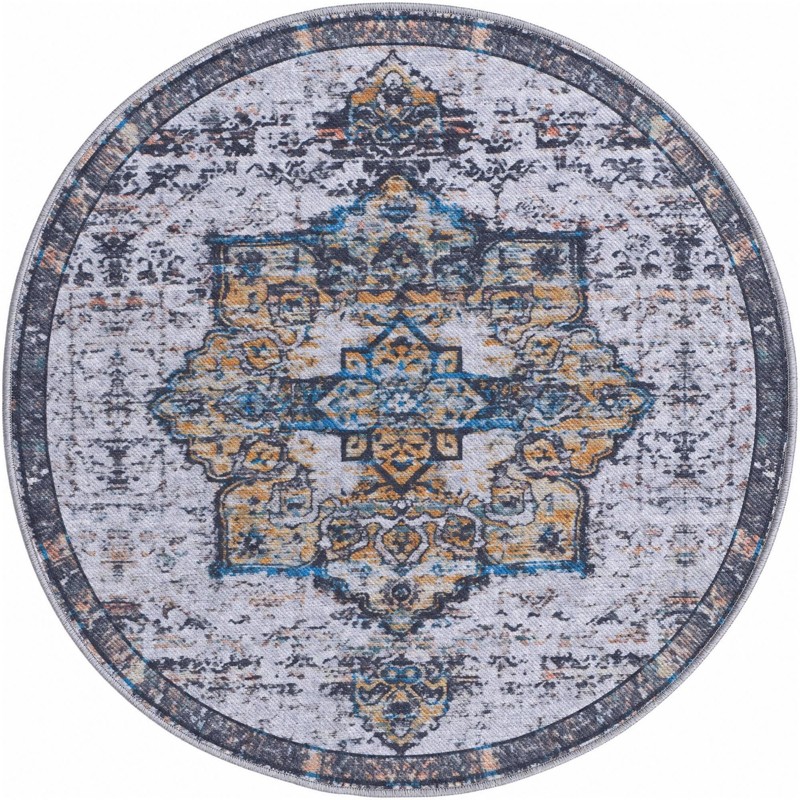 3' 3 x 3' 3 Rideout · Medallion rug, white and blue