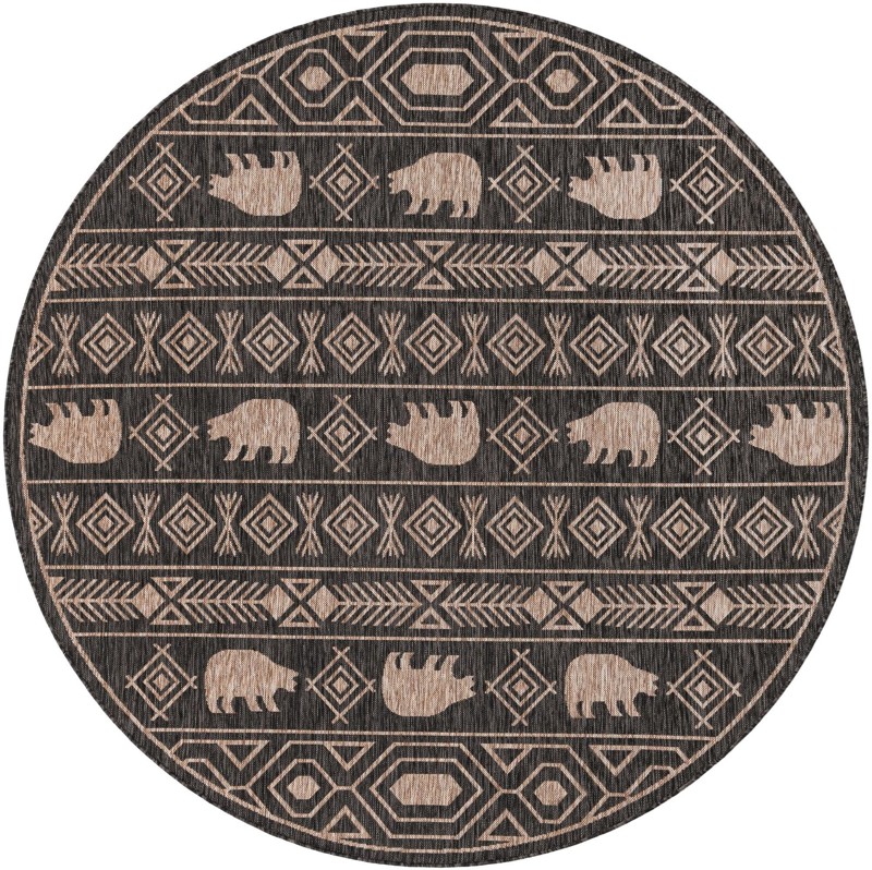 7' 10 x 7' 10 Ralston · Bear geometric Outdoor Rug, black and tan