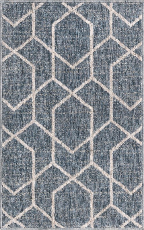 Glenwood · Geometric trellis rug, blue and ivory