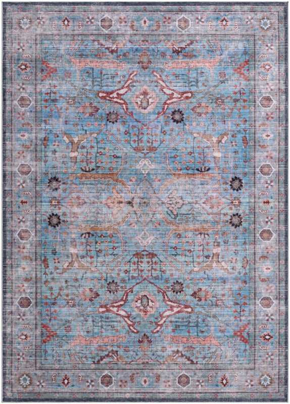 7' 10 x 11' Mayfield · Distressed floral rug, blue and rust