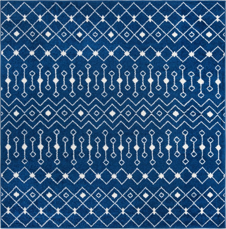 7' 10 x 7' 10 Boswell · Geometric trellis rug, navy and ivory