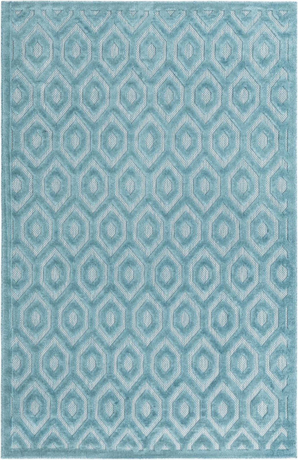 6' x 9' Roanoke · Geometric diamond Outdoor Rug, aqua and ivory