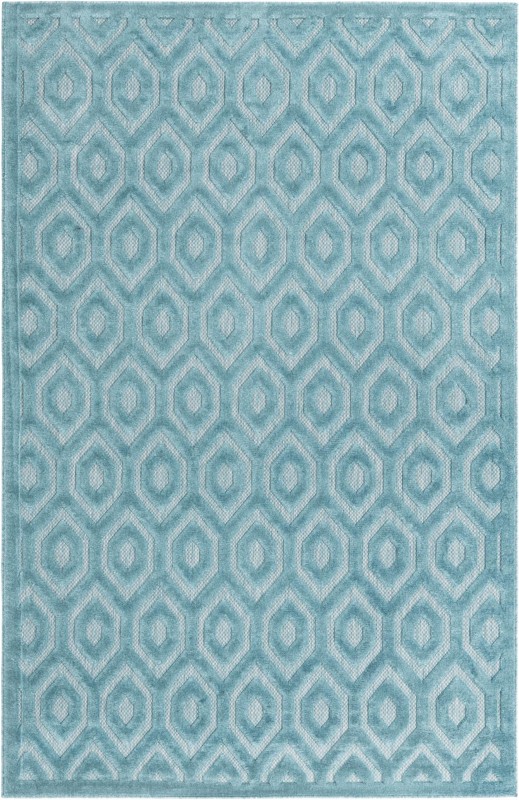 6' x 9' Roanoke · Geometric diamond Outdoor Rug, aqua and ivory