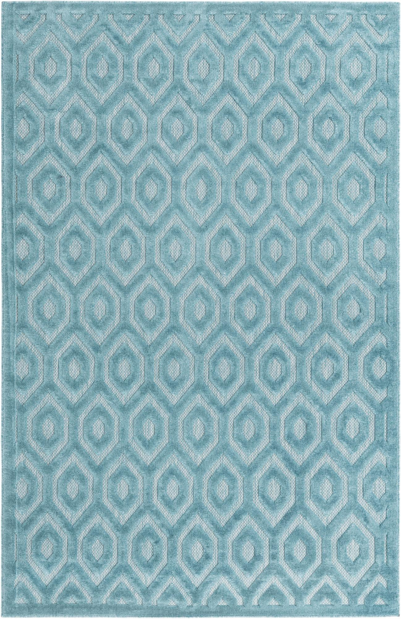 6' x 9' Roanoke · Geometric diamond Outdoor Rug, aqua and ivory