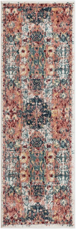 2' x 6' Westcott · Distressed medallion rug, pink and navy