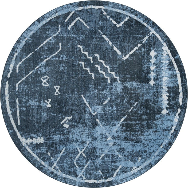 7' 10 x 7' 10 Platt · Tribal geometric Washable Rug, blue and ivory