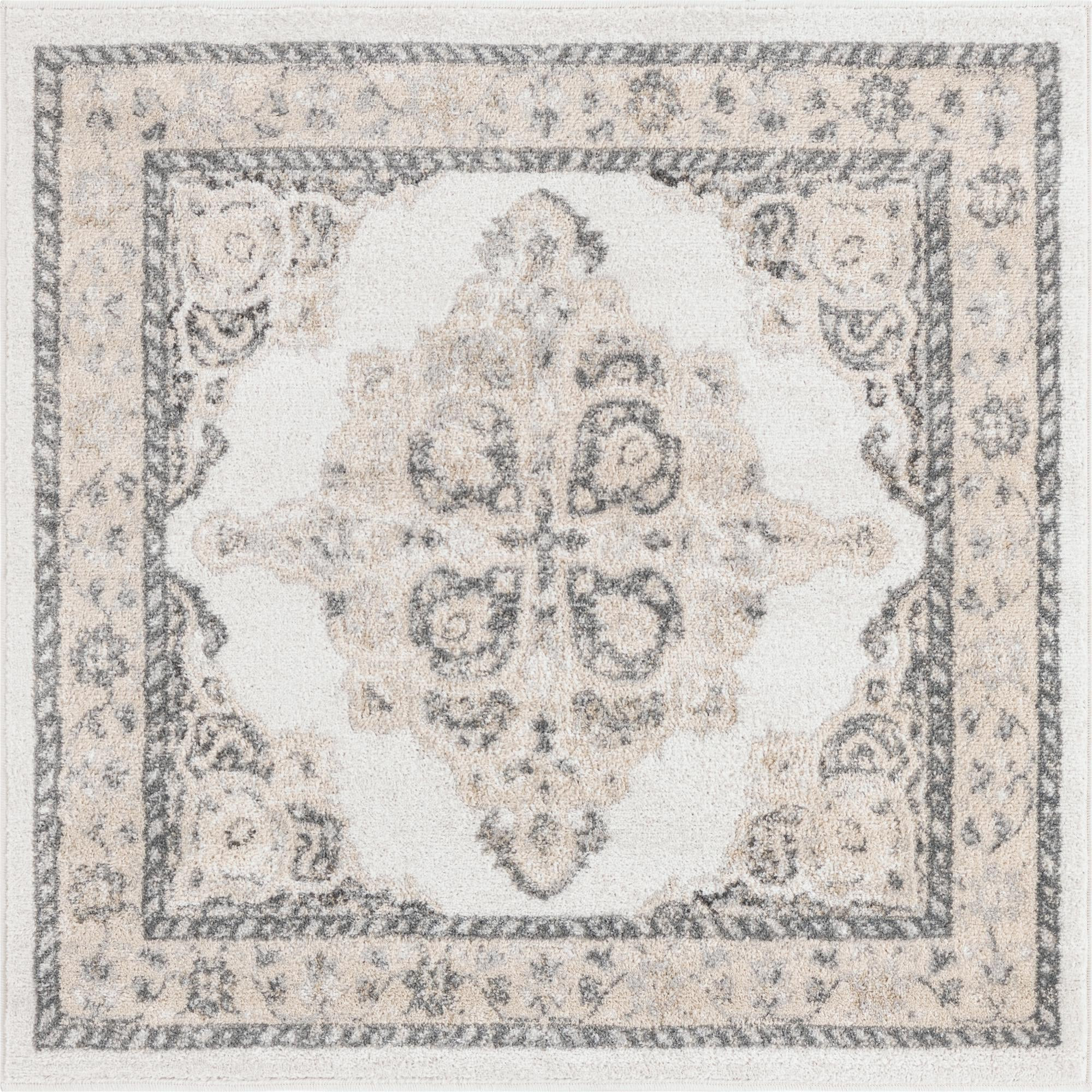 4' x 4' Selby · Medallion rug, ivory and gray