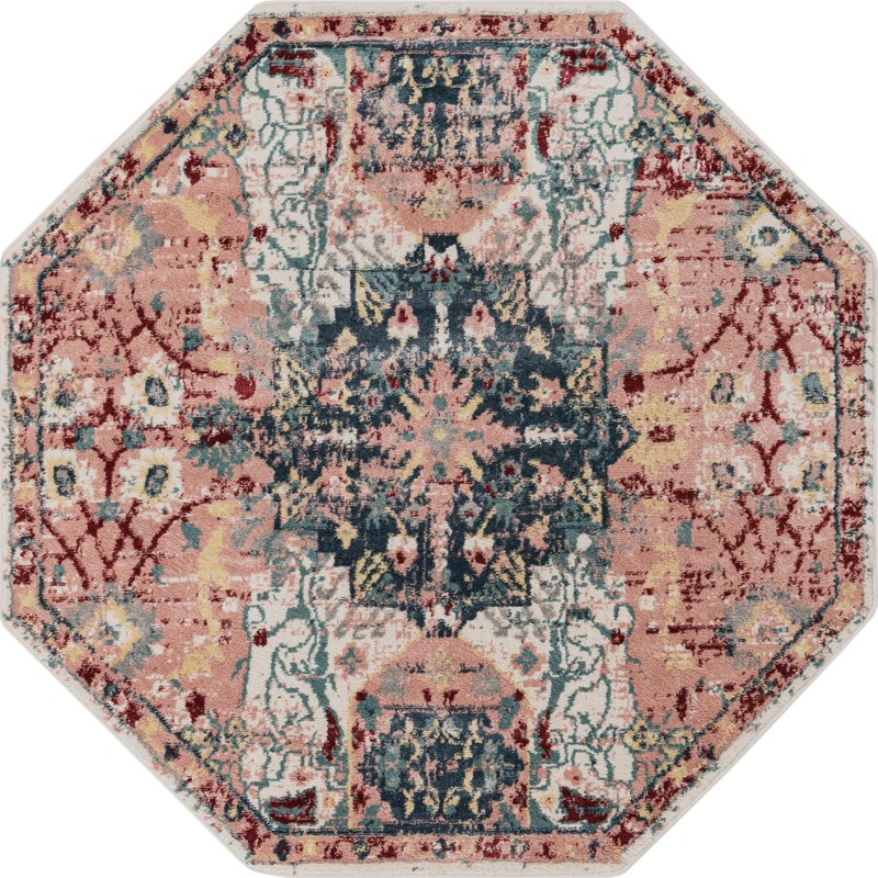 6' x 6' Westcott · Distressed medallion rug, pink and navy