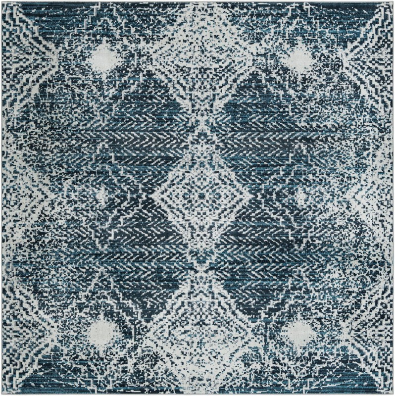 7' 10 x 7' 10 Brower · Medallion Washable Rug, navy and light blue