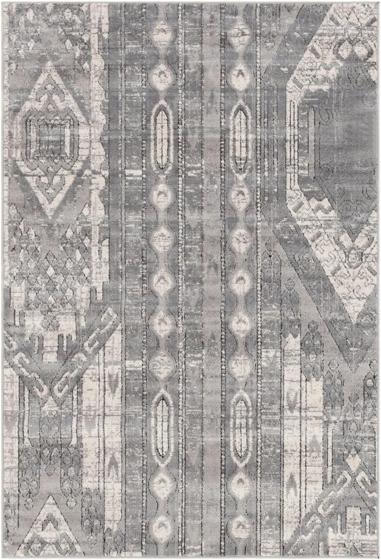 4' x 6' Cardinal · Tribal striped rug, gray and cream