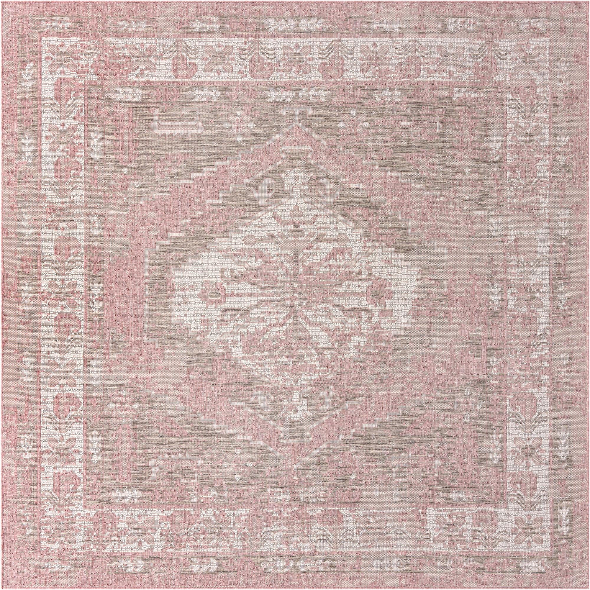 7' 10 x 7' 10 Wylie · Border Outdoor Rug, pink