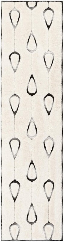 2' 7 x 10' Russell · Geometric teardrop rug, ivory and black