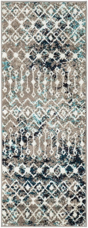 2' x 5' Boswell · Geometric trellis rug, gray and teal