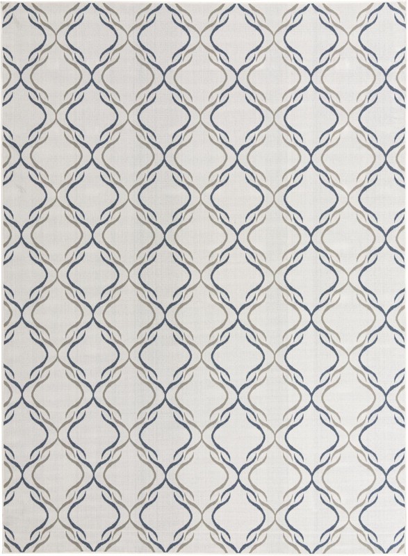 9' x 12' Comstock · Lattice Outdoor Rug, ivory, blue, and gray