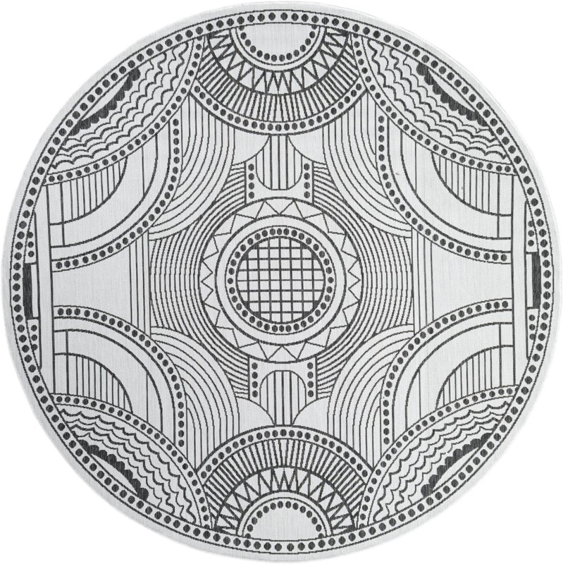 7' 10 x 7' 10 Brough · Medallion Outdoor Rug, white and black