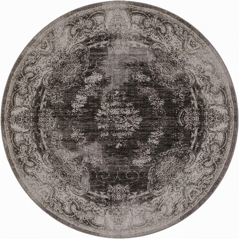 7' 10 x 7' 10 Stoner · Distressed medallion rug, charcoal and ivory
