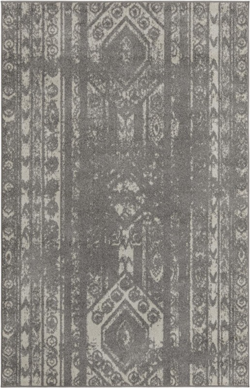 5' 3 x 8' Underhill · Tribal stripe rug, gray and ivory