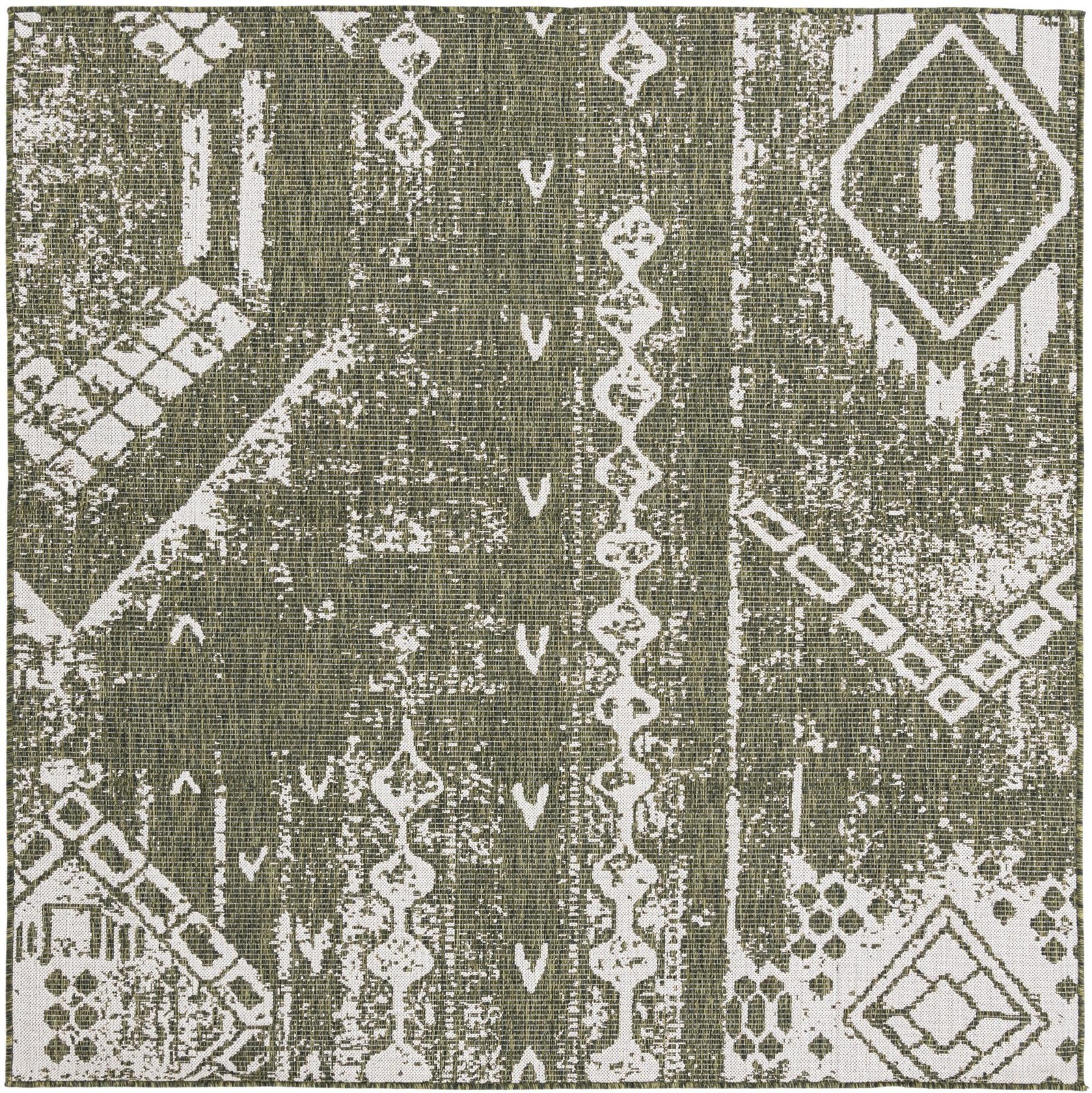 10' 8 x 10' 8 Wildman · Geometric Outdoor Rug, green and ivory