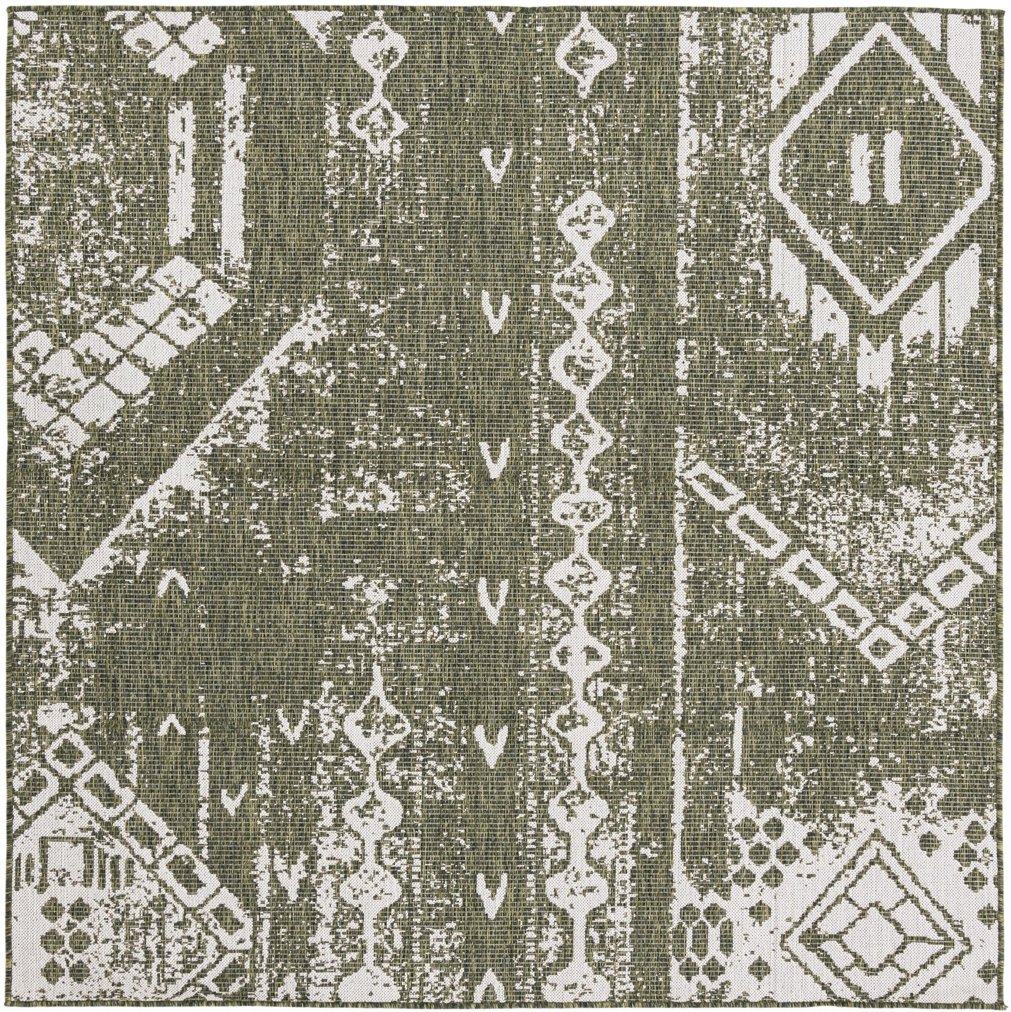 10' 8 x 10' 8 Wildman · Geometric Outdoor Rug, green and ivory