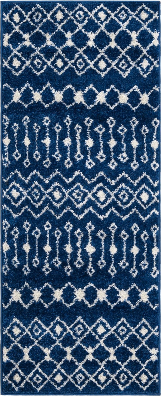 2' x 5' 3 Boswell · Geometric trellis rug, navy and ivory