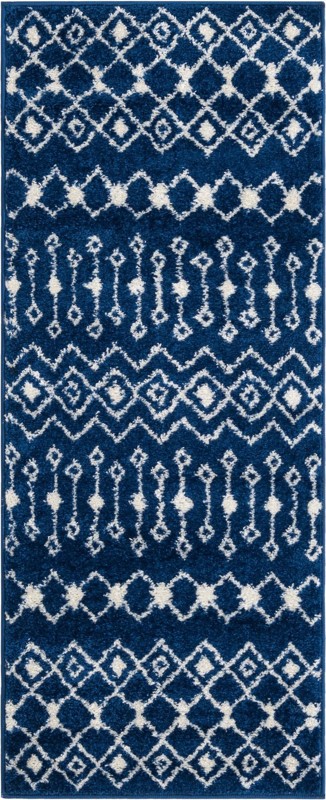 2' x 5' 3 Boswell · Geometric trellis rug, navy and ivory