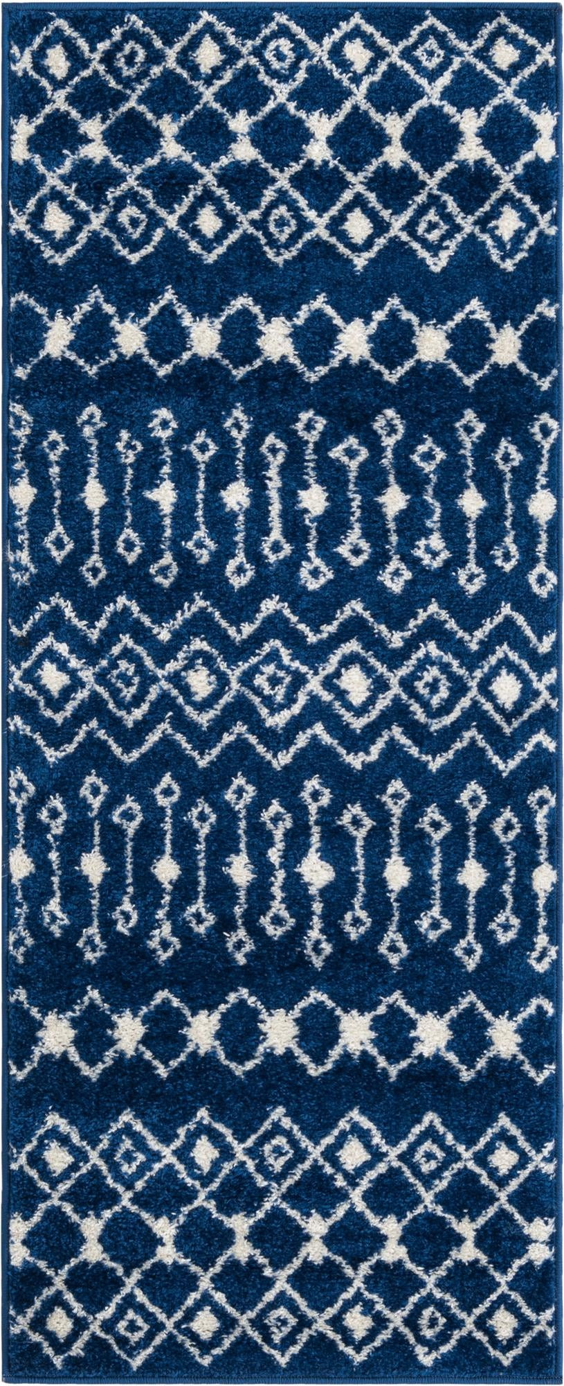 2' x 5' 3 Boswell · Geometric trellis rug, navy and ivory