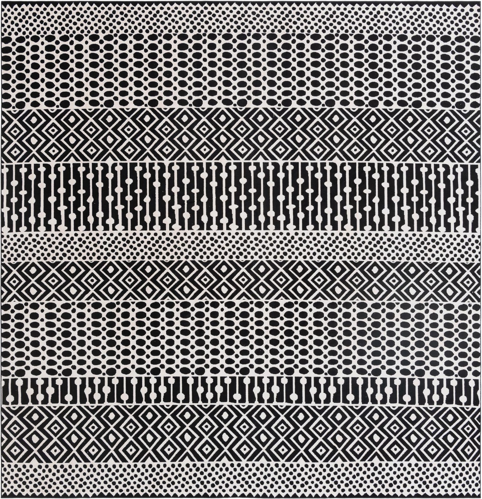 9' 10 x 9' 10 Wigmore · Geometric striped rug, black and white