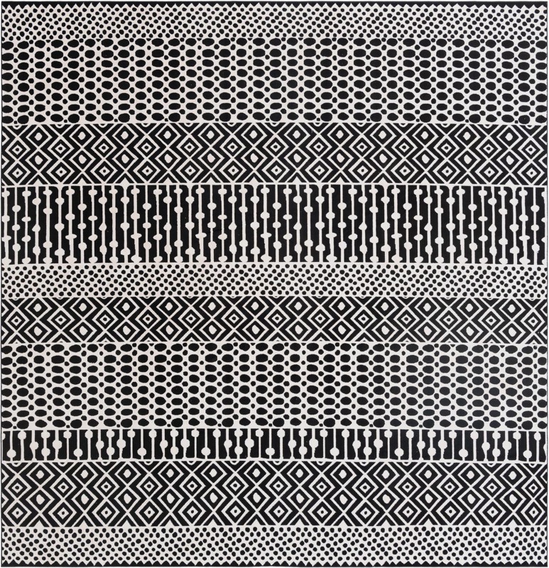 9' 10 x 9' 10 Wigmore · Geometric striped rug, black and white