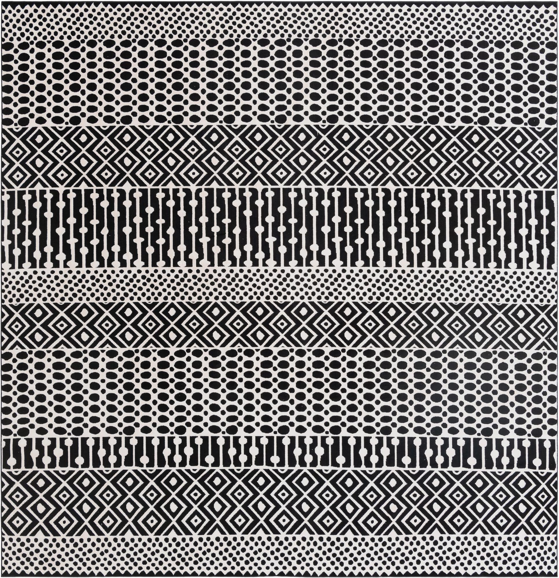 9' 10 x 9' 10 Wigmore · Geometric striped rug, black and white
