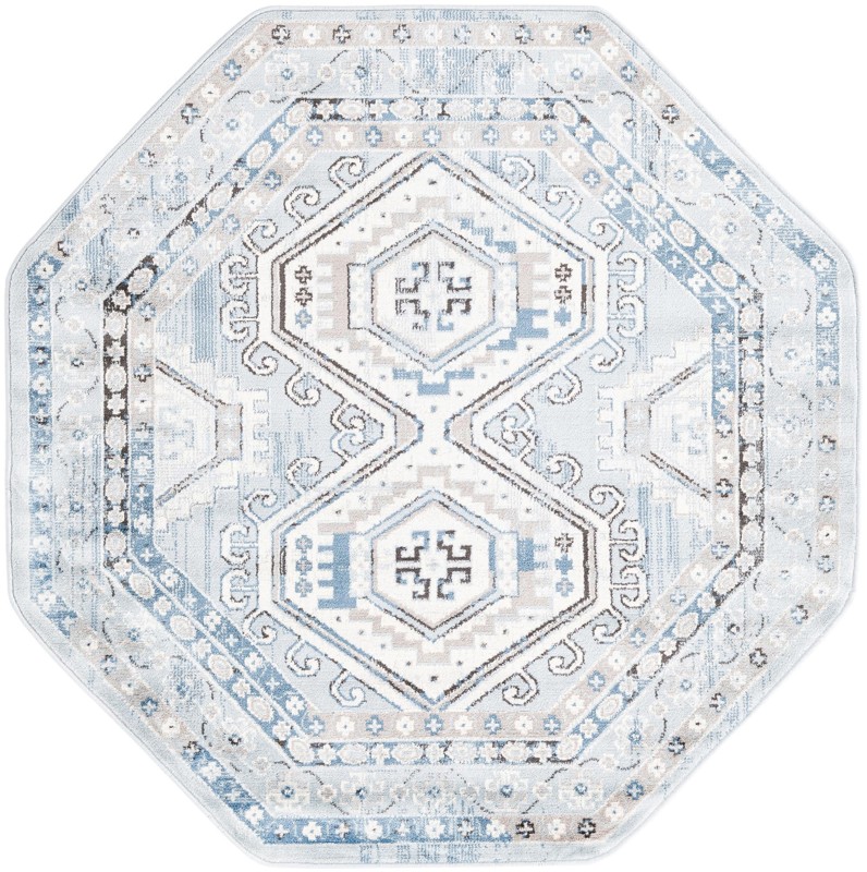 5' 3 x 5' 3 Harmon · Border rug, aqua blue