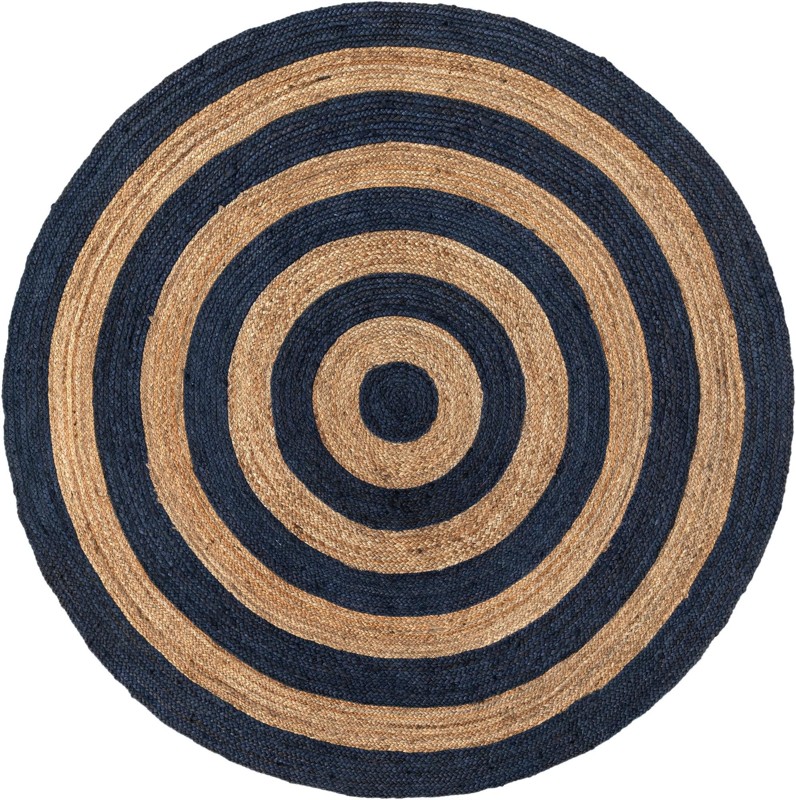 7' 1 x 7' 1 Goodwin · Concentric stripe Braided Jute Rug, navy and natural