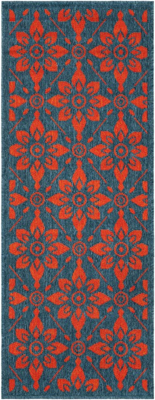 2' x 5' Selwyn · Floral / botanical Outdoor Rug, blue and red
