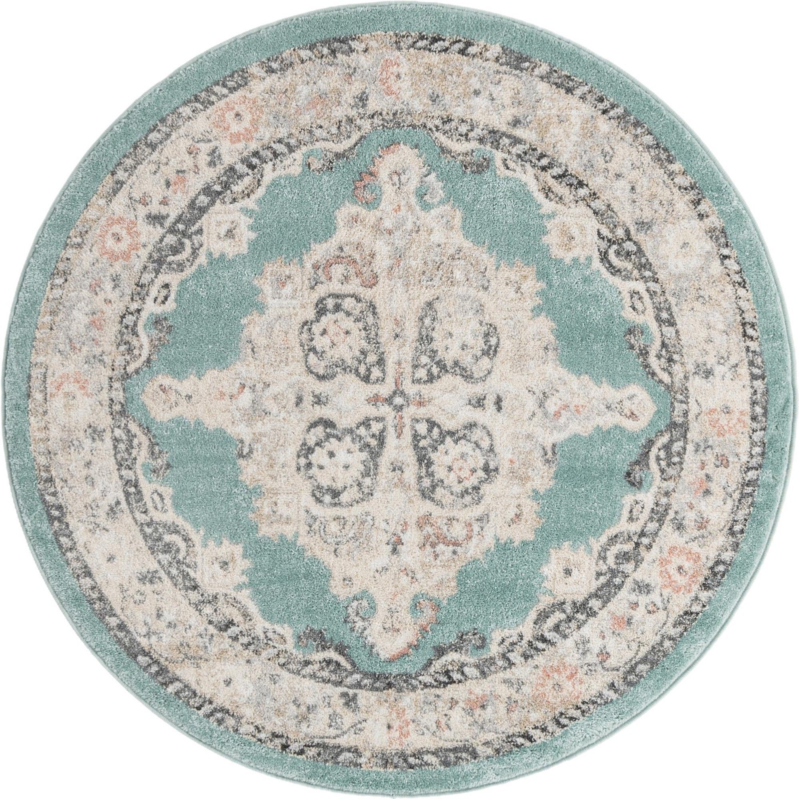5' x 5' Selby · Border rug, aqua