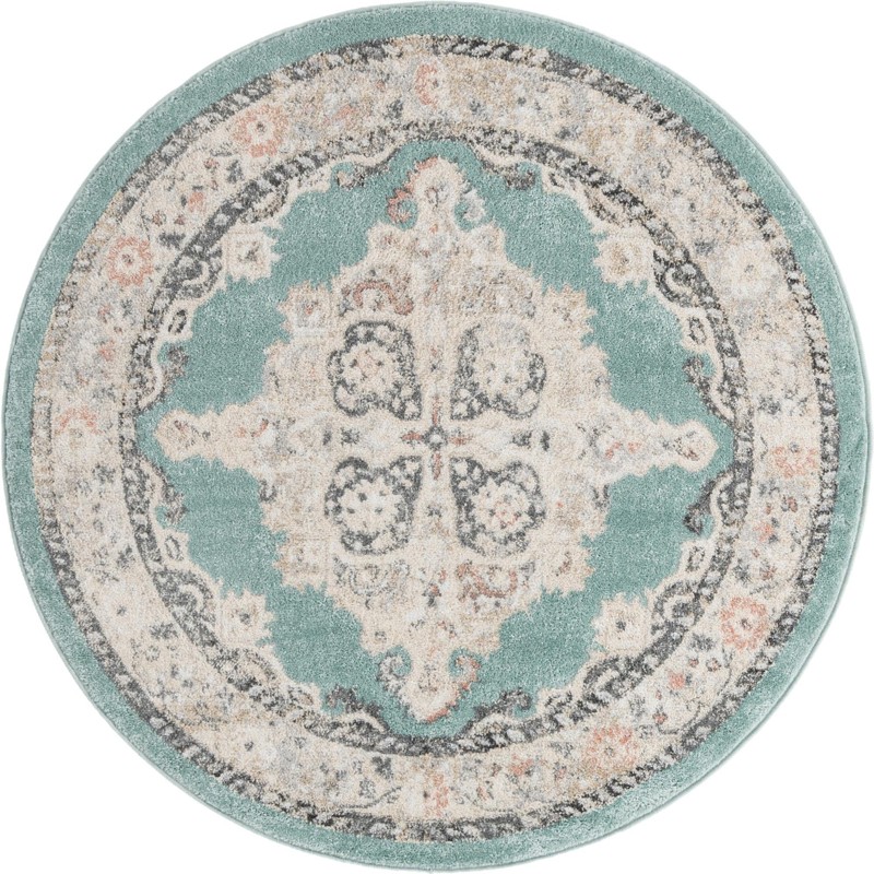 5' x 5' Selby · Border rug, aqua