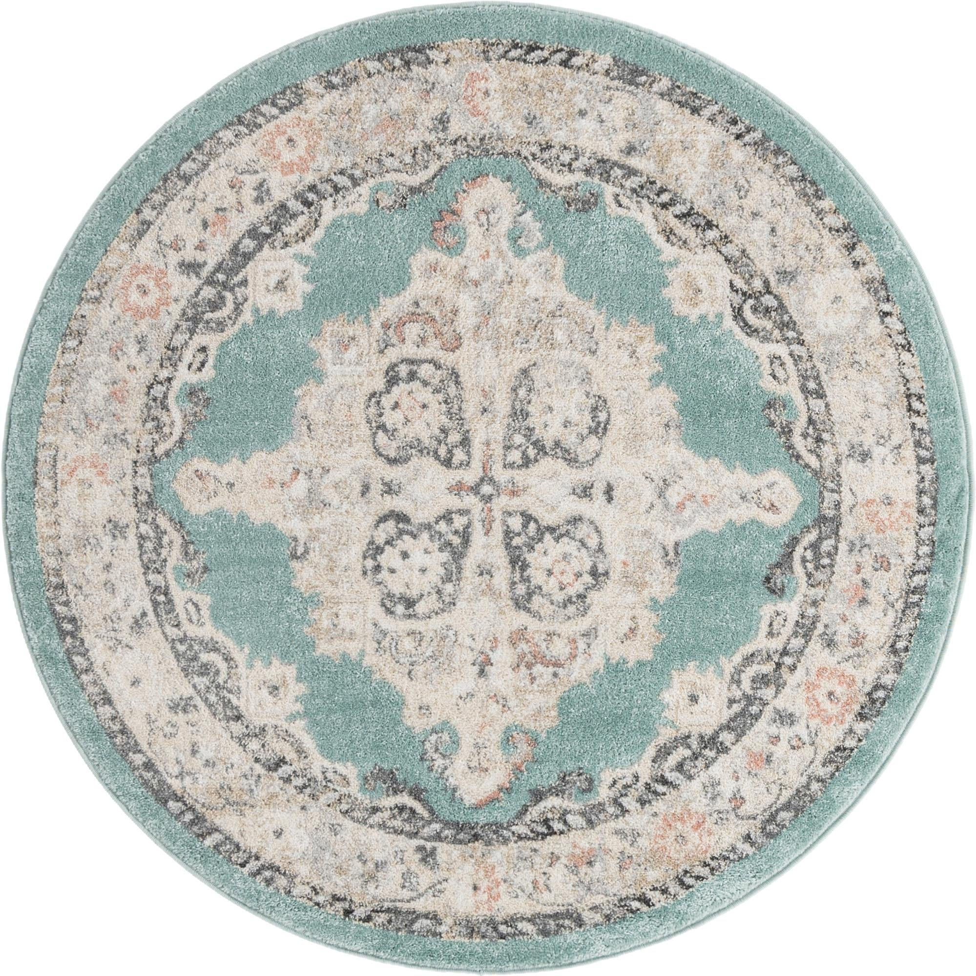 5' x 5' Selby · Border rug, aqua