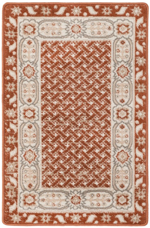 2' x 3' Fleetwood · Bordered lattice rug, rust and ivory
