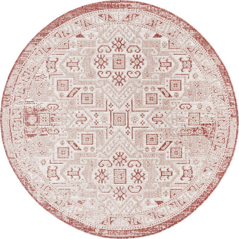 5' 3 x 5' 3 Estuary · Geometric Outdoor Rug, rust red