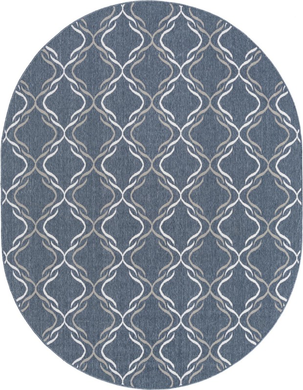 7' 10 x 10' Comstock · Geometric lattice Outdoor Rug, navy and ivory